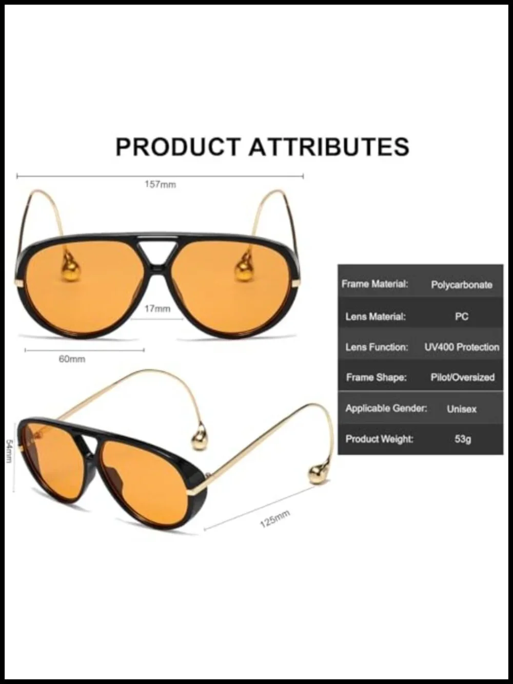 Retro Oversized Pilot Sunglasses UV400 Shield Double Bridge Metal Frame